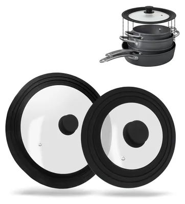 Image de Couvercles universels en verre Steuber avec robinet de vidange et joint en silicone pour Ø 16/18/20 cm et Ø 24/26/28 cm, lot de 2