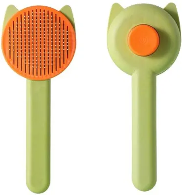 Productafbeelding van Ibenzoa® Borstel voor vachtverzorging voor honden en katten – zelfreinigende borstel met roestvrijstalen borstelharen (kunststofpunten), masserende borstelharen, 19,5 x 8 x 5 cm