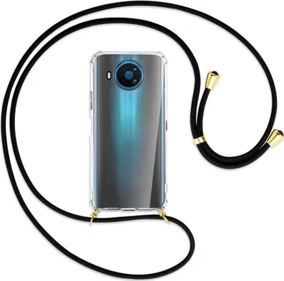 Produktbild von Handykette Backcover-Schutzhülle mit Band (Metall goldfarben) für Nokia 8.3 5G - schwarz