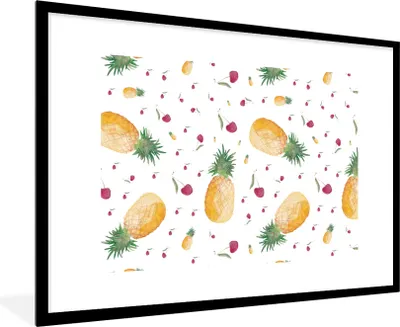 Produktbild von MuchoWow® Gerahmtes Poster Obst - Aquarell - Weiß 90x60 cm - Poster mit Schwarzem Bilderrahmen Wandposter Rahmen Foto Bilder - Wanddekoration - Fotos