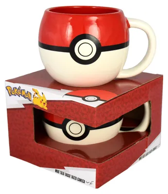 Kaffeebecher Pokéball 3D Keramik 430 ml weiß/rot