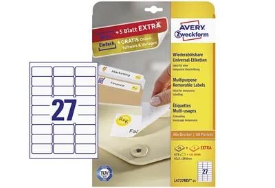 Image de Avery Zweckform L4737REV-25 Étiquettes universelles, 63,5 x 29,6 mm, 25 feuilles/675 étiquettes, blanc