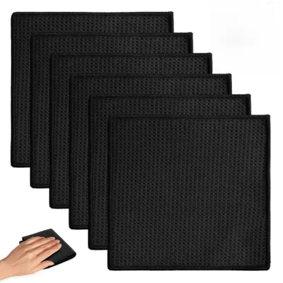 Produktbild von 6 Barista-Tücher, Reinigungstücher, 20 waschbare Geschirrtücher (20 x 20 cm), schwarze Mikrofasertücher, Küchentücher, Waffeltuch