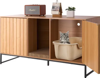 Zdjęcie produktu dla VEVOR szafka dla kota, 1200x450x665 mm, kuweta z drapakiem i miejscem do przechowywania, szafka na kuwetę, domek dla kota, pasuje do większości kuwet, do sypialni i salonów