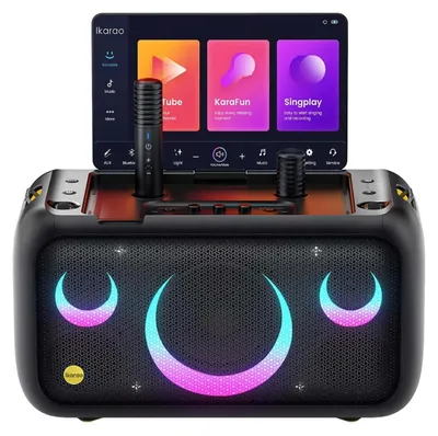 Image de IKARAO Haut-parleur Karaoké portable 800 W BT WiFi Écran tactile 13,3 pouces 2 micros