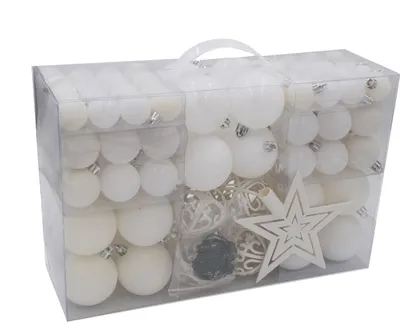 Produktbild von STERN WEISS 100 Weihnachtskugeln mit Baumspitze