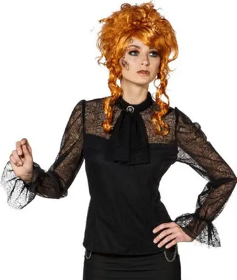 Produktbild von O9781-46-48 schwarz Damen Spitzenbluse-Rüschenbluse Gr.46-48