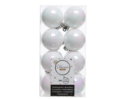Produktbild von Weihnachtskugeln Kunststoff 4cm weiß irisierend, 16 Stück