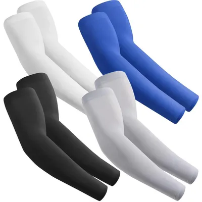Immagine prodotto di Maniche sportive per braccia, adatte sia per uomo che per donna, confezione da 4 paia, nei colori nero, bianco, grigio chiaro e blu