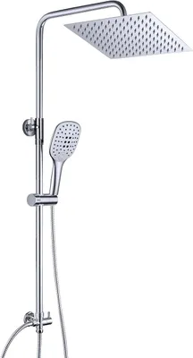Produktbild von Edelstahl Duschset ohne Armatur, Chrom Duschsystem Wassersparend mit Regenduschset, Duschgarnitur, Handbrause mit 3 Strahlarten, Überkopfbrause eckig 25x25cm