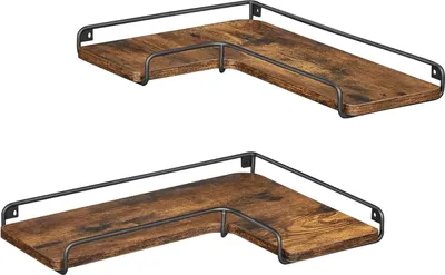 Produktbild von VASAGLE L-förmiges Eckregal, 2er-Set, Wandregal, Industriedesign, Wandregale, für Wohnzimmer, Schlafzimmer, Küche, Vintage braun-schwarz
