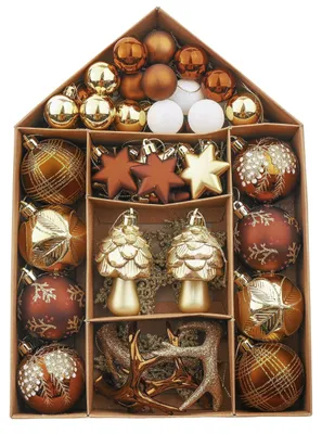 70 Weihnachtskugeln 3-10 cm Gold-Kupfer, Christbaumschmuck