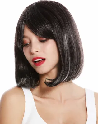 Produktbild von WIG ME UP Perücke schulterlang Longbob Balayage dunkelbraun graue Strähnen VK-3-4H101