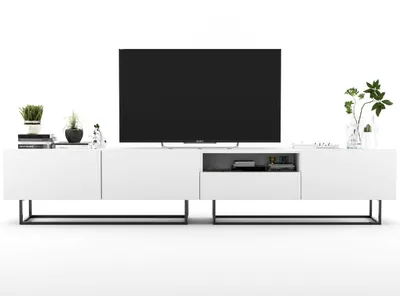 Zdjęcie produktu dla Szafka RTV Loft Biały MAT Komoda RTV Loft Szuflada 240 cm ramy metalowe