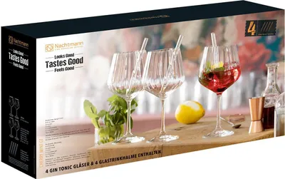 Produktbild von Nachtmann Gin&Tonic Set/4 + 4 Glastrinkhalme 7574/8tlg. Tastes Good 103143