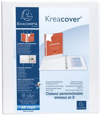 Zdjęcie produktu dla Segregator Exacompta Krea Cover, oprawa typu D, 25 mm, biały, format A4, o zwiększonej szerokości