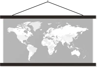 Produktbild von MuchoWow® Textilposter Weltkarte - Kontur - schwarz und weiß 150x75 cm mit schwarzem Rahmen - Posterleiste