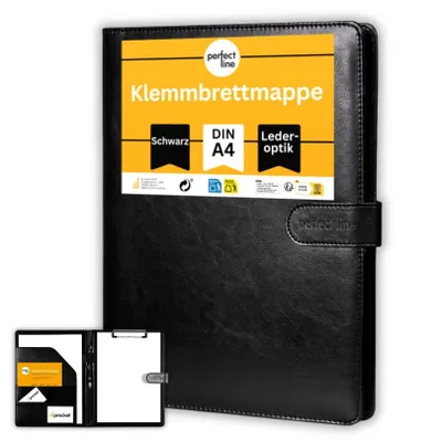 Produktbild von perfect line A4 Klemmbrettmappe schwarz, mit versch. Innentaschen, Lederoptik