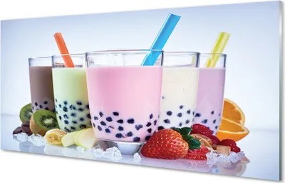 Produktbild von Glasbilder 120x60 Wandkunst Milchshakes mit Früchten