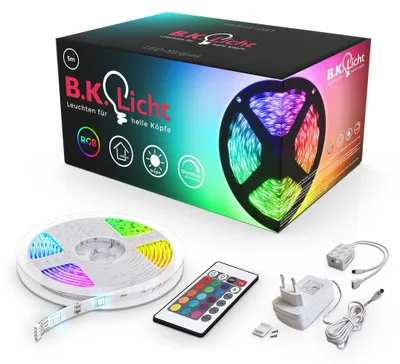 Produktbild von Cheqo B.K.Licht - LED Strip - 5 Meter - RGB Beleuchtung - dimmbar - mit Fernbedienung - selbstklebend