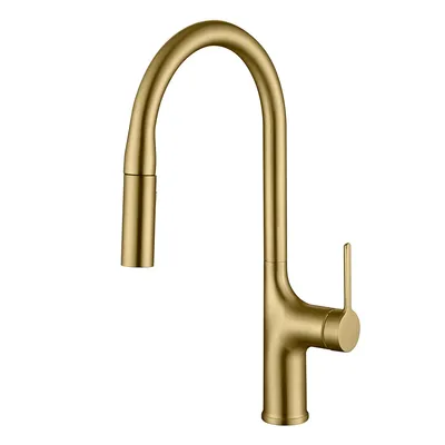 Produktbild von SUMERAIN Küchenarmatur mit Ausziehbarer Brause, Doppelfunktion, Einlochauslauf aus Edelstahl – Oberfläche in Gebürstetem Gold