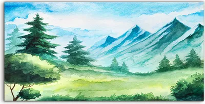 Produktbild von Coloray - Glasbild - 100x50 cm - Wandbild - Glasbilder - Wald Wiese Gras Berge Landschafts Baum