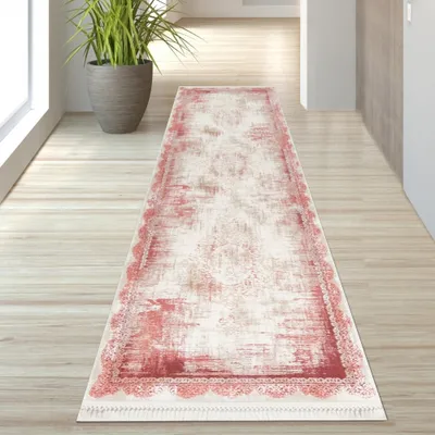 Produktbild von Wollteppich mit Fransen in rot Größe - 80 x 300 cm