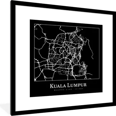 Produktbild von MuchoWow® Gerahmtes Poster Stadtplan - Kuala Lumpur - Karte 40x40 cm - Poster mit Schwarzem Bilderrahmen Wandposter Rahmen Foto Bilder - Poster - Plakat im Rahmen