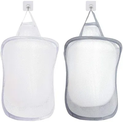 Image de Lot de deux paniers à linge pliables avec poignée pour un rangement peu encombrant