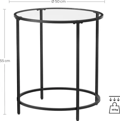 Obrázek produktu pro VASAGLE boční stolek, malý skleněný stolek, robustní tvrzené sklo, kulatý, Ø 50 cm, černý