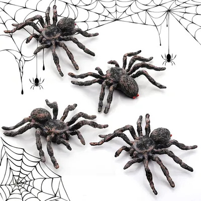 Productafbeelding van Realistische - Griezelige spinnenfiguren - 4 stuks Halloween-decoraties - Actief - Reuzenspinnen - Strijkkwisieten