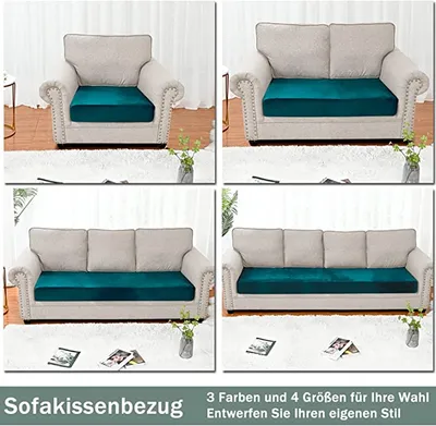 Produktbild von Sofa Sitzkissenbezug, Stretch Samt Sofabezug, Elastische Sofahusse Sofa Abdeckung, Sofa Sitzkissen Schonbezug (für 3 Sitzer, Blau)
