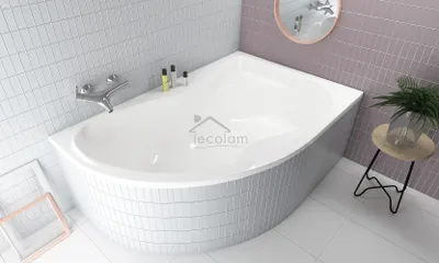 Produktbild von ECOLAM Badewanne Eckwanne Eckbadewanne Acryl weiß Dora 170x110 cm RECHTS + Ablaufgarnitur Ab- und Überlauf Automatik Füße Silikon