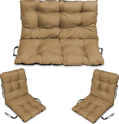 Produktbild von Sitzkissen Bankkissen Bankauflage - 140x50 cm und Rückenlehne 140x60 cm mit 2er 48x96 cm Stuhlkissen Set - Outdoor und Indoor - beige
