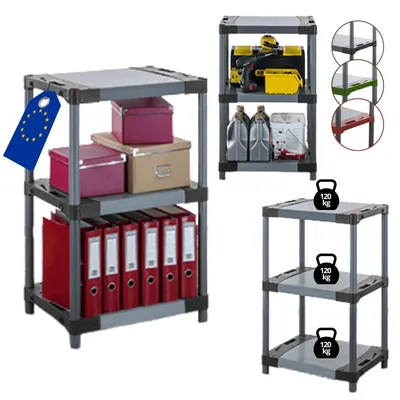 Produktbild von MODO24 Kunststoffregal, 3 Ablagen, 120kg/Boden, Schwerlast, Steckregal, Lagerregal, Plastikregal, Werkstatt, 98x80x46?cm, Grau, JUPITER