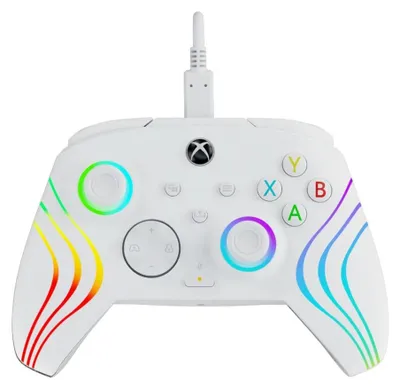 Produktbild von PDP Afterglow Wave Kabelgebundener Controller: White Für Xbox Series X|S, Xbox One und Windows 10/11, Gamepad, PC, Xbox Series S, Xbox Series X, D-Pad, Menü-Taste, Schaltfläche Teilen, Analog / Digital, Rot/Grün/Blau, Kabelgebunden