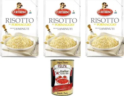 Produktbild von Curtiriso Risotto alla Parmigiana-Formaggio pronto in 8 minuti Parmigiana-Käse-Risotto ist in 8 Minuten fertig 3x175gr + Italian gourmet polpa 400g