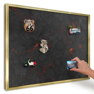 Produktbild von Magnettafel 70x50 cm mit goldenem Rahmen - Magnetische Metalltafel, Magnetpinnwand zur Wandmontage für Wohnzimmer, Küche, Flur, Kinderzimmer und Büro - Vulkanische Lava