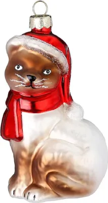 Produktbild von Christbaumschmuck Glas Katze mit Mütze und Schal 10cm beige / braun