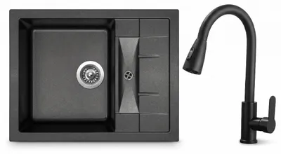 Obrázok produktu pre Kompletná čierna kuchynská sada: Umývač Sinks Crystal 615 (Metalblack) + kuchynská batéria s výsuvnou sprchou SP-PULL-B8 (čierna)
