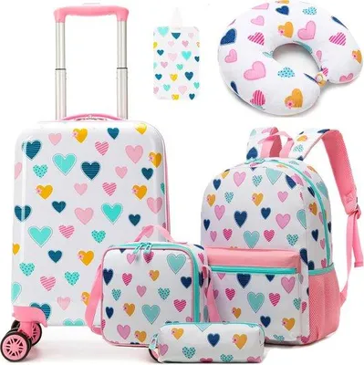 Productafbeelding van Kinderkoffer set 5-delig - Hardkoffer 31 x 19.5 x 40.5 cm - Met rugzak, lunchtas en nekkussen - Ideaal voor reizen