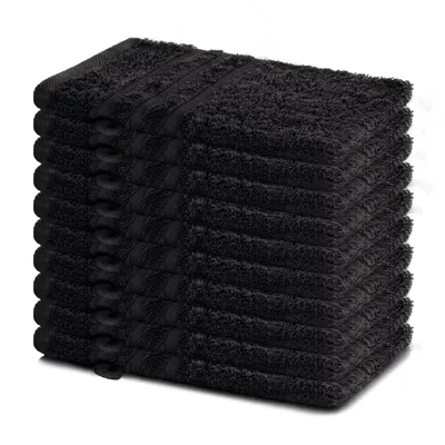 Produktbild von Lavea® 10er Set Waschhandschuh 15x21 cm – Waschhandschuhe aus 100% Baumwolle, weicher Frottee Waschlappen, – Frottierserie Elena – Schwarz