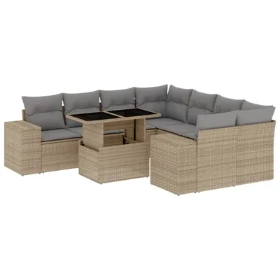 Produktbild von vidaXL 9-tlg. Garten-Sofagarnitur mit Kissen Beige Poly Rattan