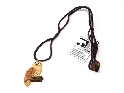 Produktbild von Kette Schnee Eule, Holzanhänger Ketten Modeschmuck Holzkette Eulen Vogel