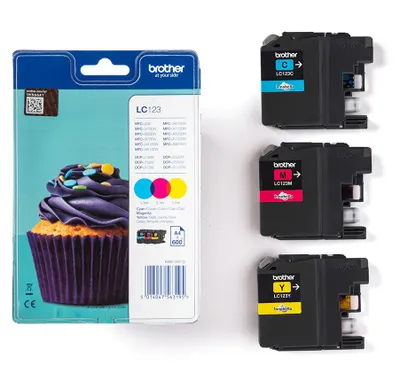 Produktbild von Brother LC123RBWBP, Cyan, Magenta, Gelb, Tinte auf Pigmentbasis, 3 Stück(e), 600 Seiten, Multipack