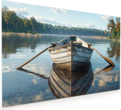 Produktbild von Küchenrückwand Spritzschutz Glas mit Motiv Boot auf See 40 x 40 cm
