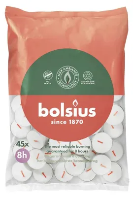 Image de Bolsius bougies à chauffe-plat 8 heures sachet 45 pièces blanc