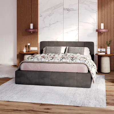 Produktbild von FDM Bett FLORIDA Trinity 180x200 cm Polsterbett mit Lattenrost aus Metall Bettkasten Stauraumbett Samt graphit