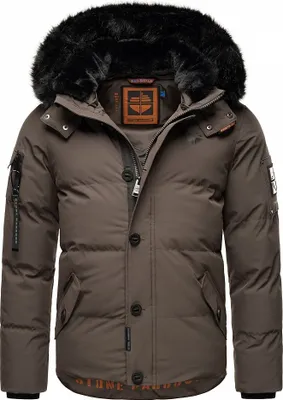Produktbild von Stone Harbour Herren Winterjacke Steppjacke Parka Teddyfell warm gefüttert Kapuze Halvaar Anthrazit mit Schwarzem Fell Größe. XXL
