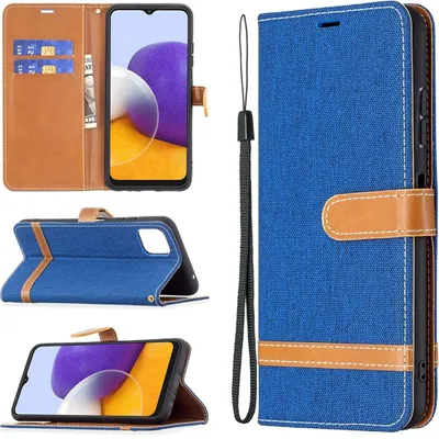 Produktbild von König Design Hülle kompatibel mit Samsung Galaxy A22 5G Kunstleder Handyhülle - Handy Case Blau